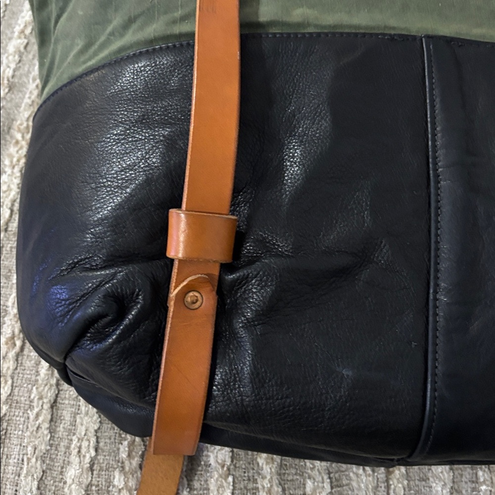 Awl Snap Waxed Canvas Leather Adjustable Backpack Tote Olive Green Black Tan - Picture 13 of 16